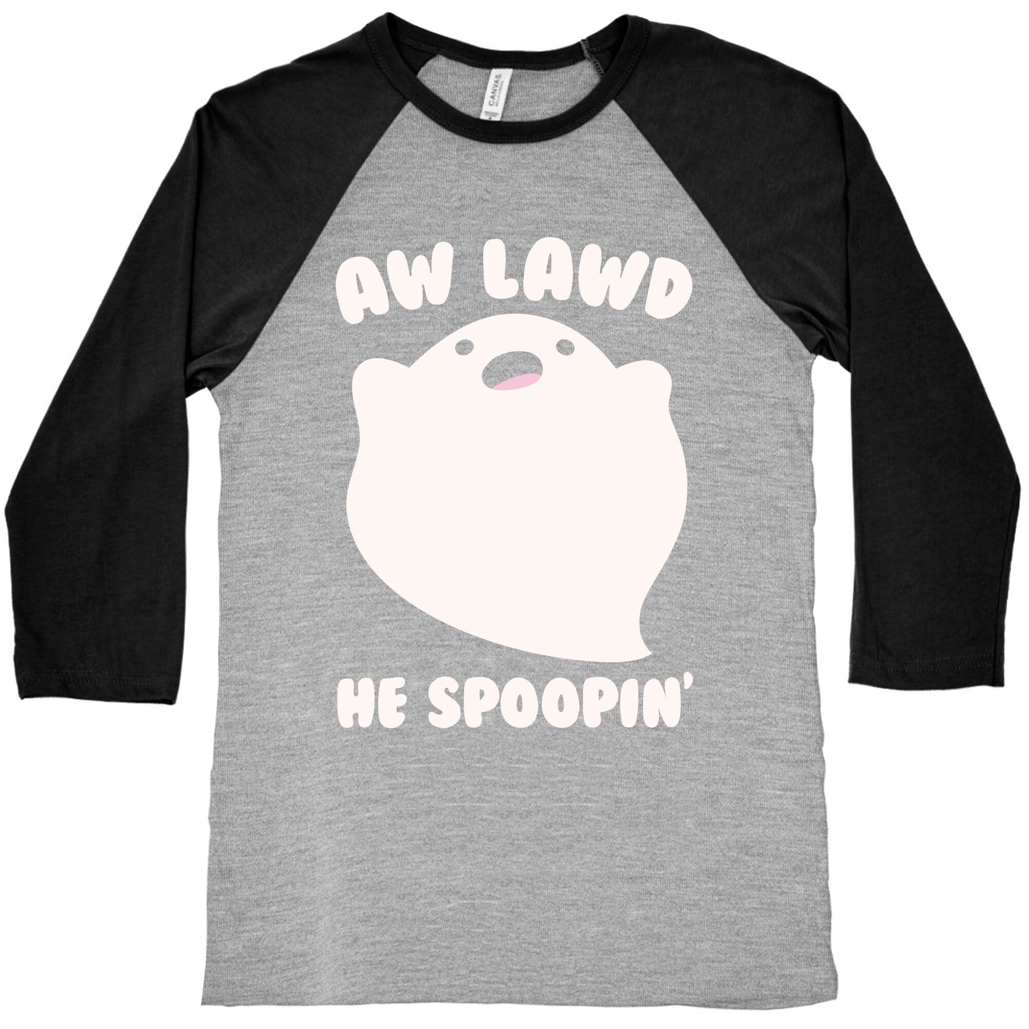 Aw Lawd He Spoopin' Ghost Parody White Print Baseball Tee