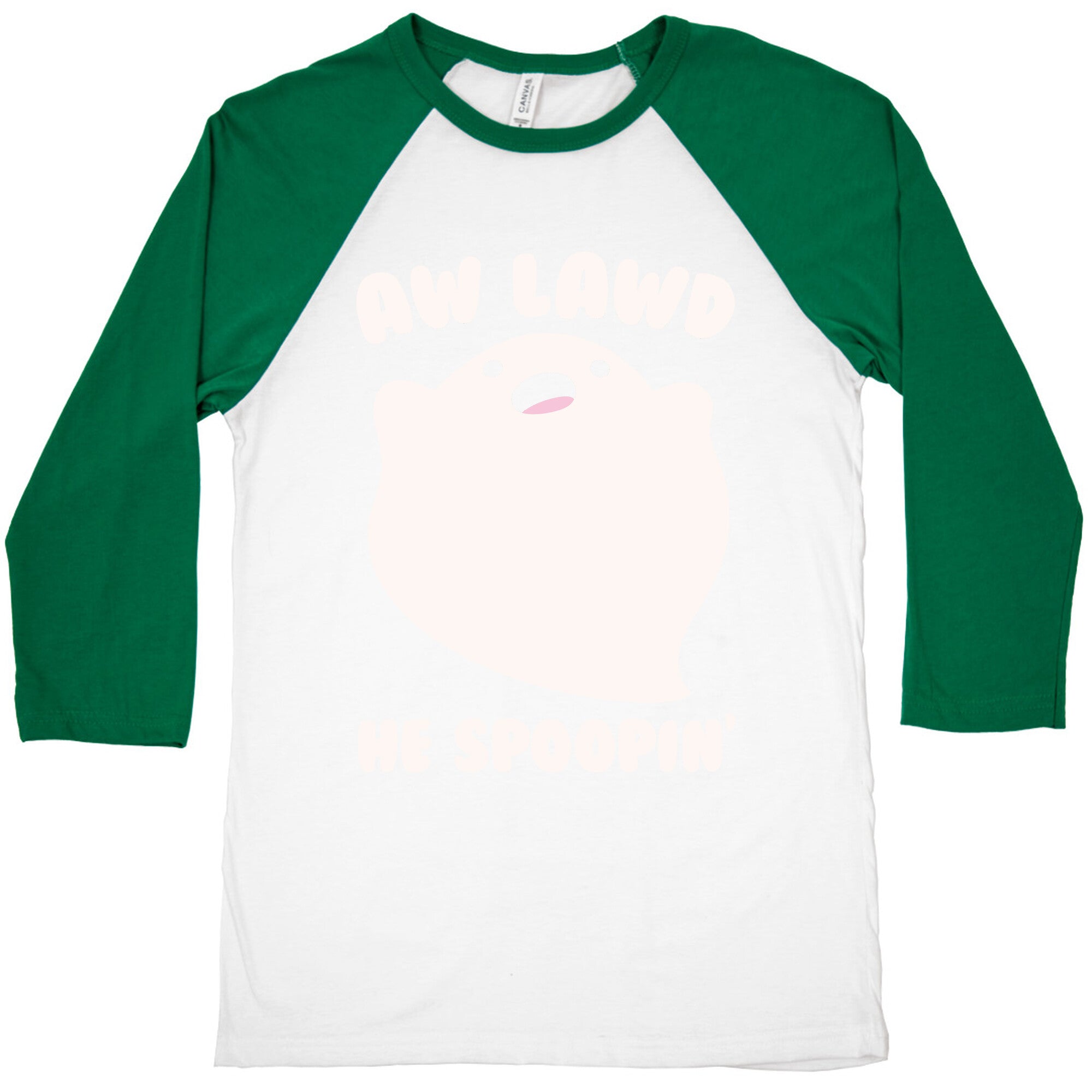 Aw Lawd He Spoopin' Ghost Parody White Print Baseball Tee