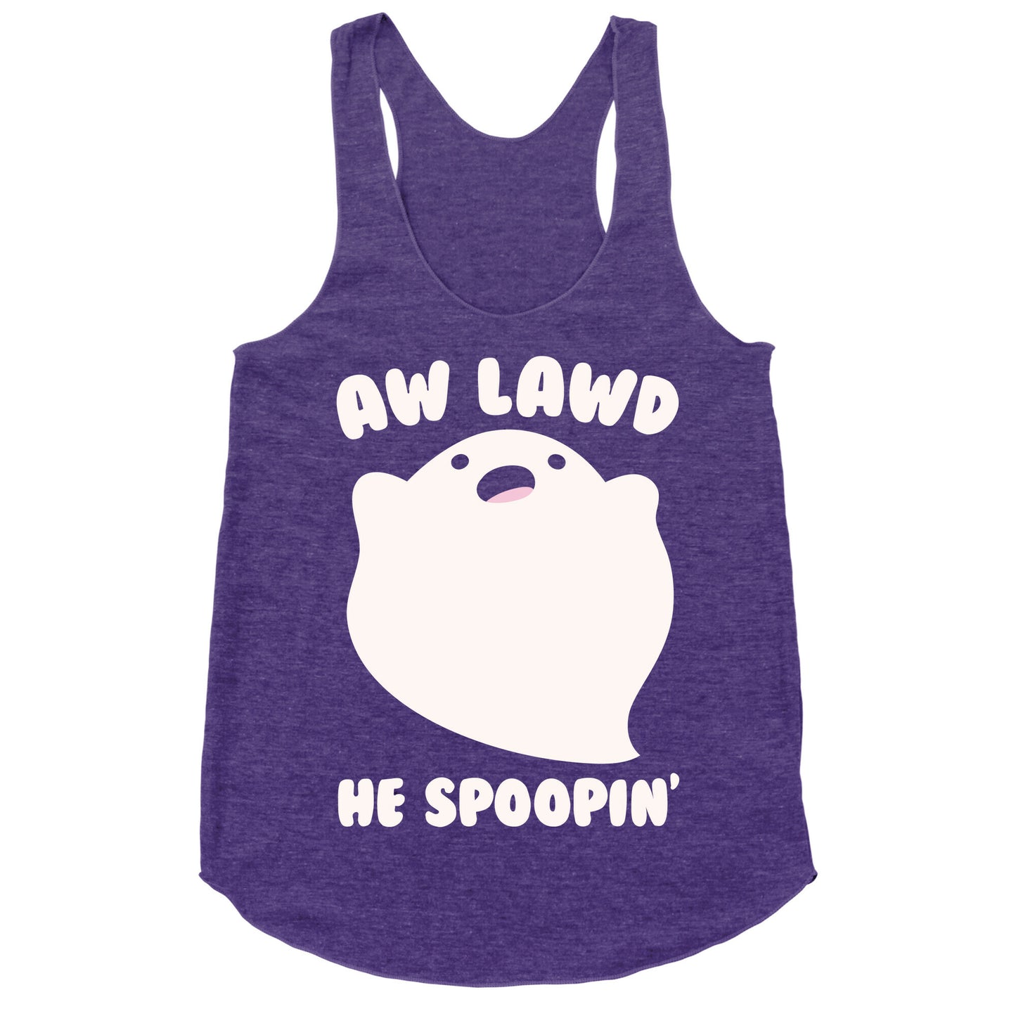 Aw Lawd He Spoopin' Ghost Parody White Print Racerback Tank