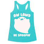 Aw Lawd He Spoopin' Ghost Parody White Print Racerback Tank