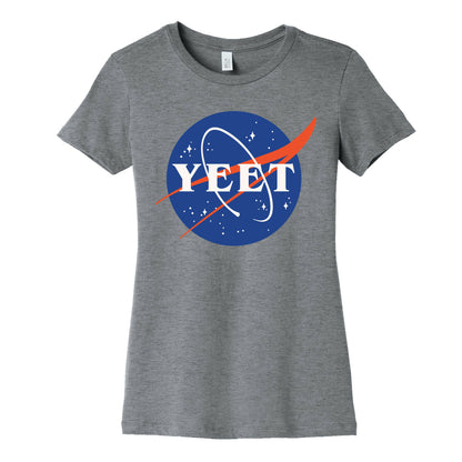 Yeet Nasa Logo Parody White Print Women's Cotton Tee