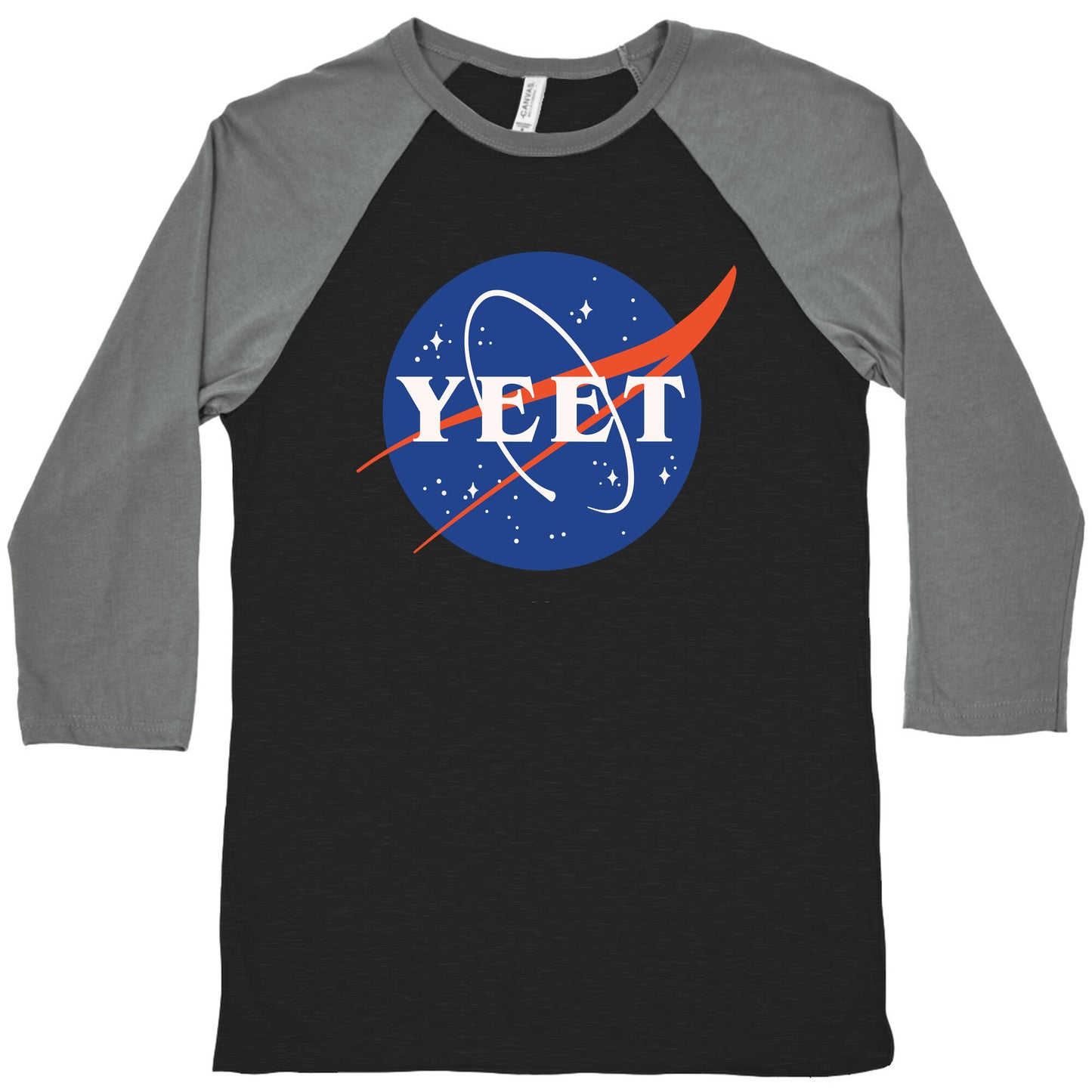 Yeet Nasa Logo Parody White Print Baseball Tee