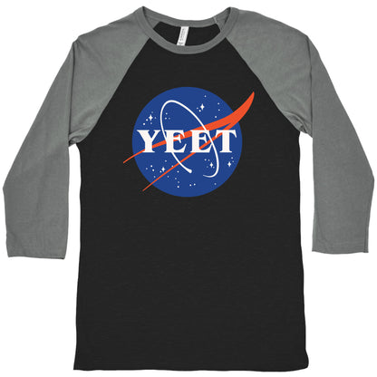 Yeet Nasa Logo Parody White Print Baseball Tee