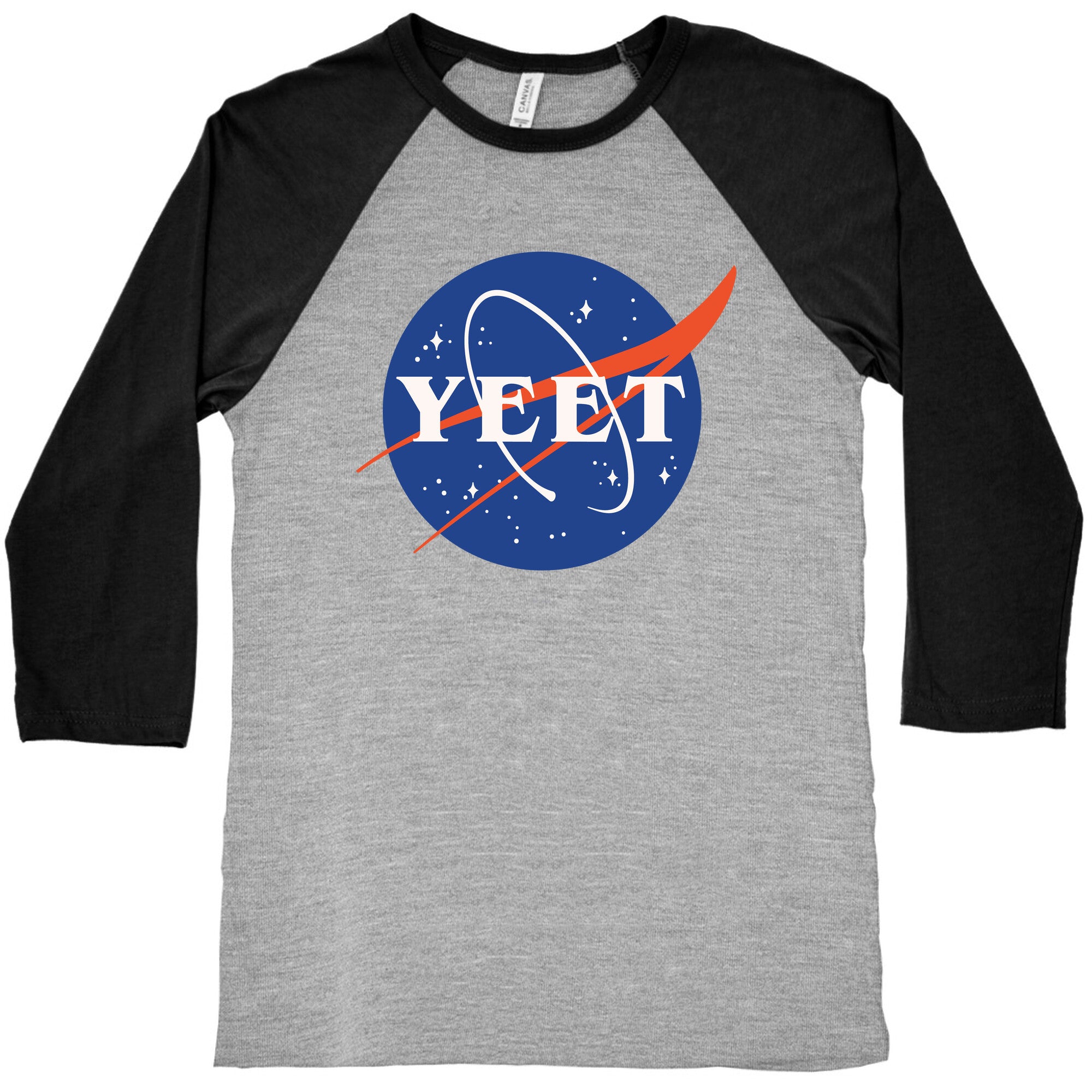 Yeet Nasa Logo Parody White Print Baseball Tee