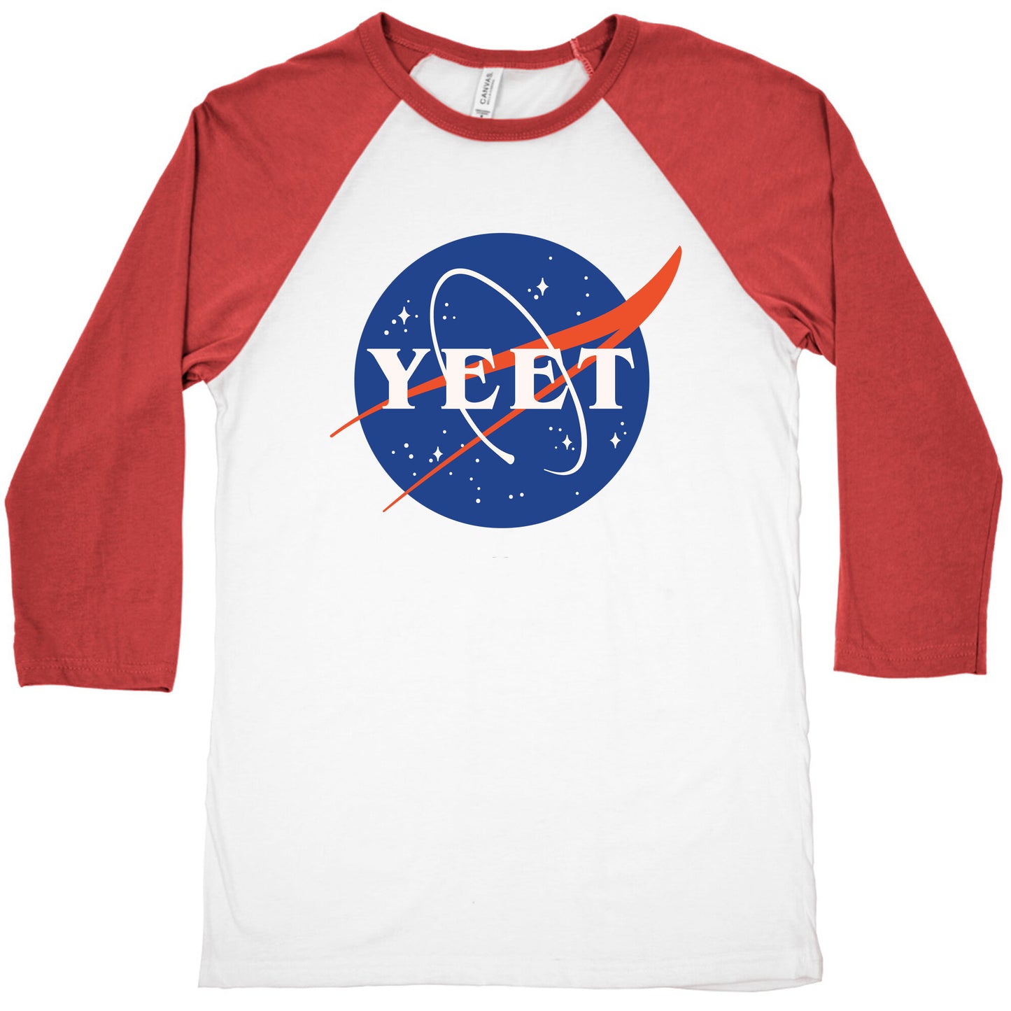 Yeet Nasa Logo Parody White Print Baseball Tee