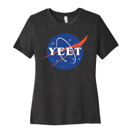 Yeet Nasa Logo Parody White Print Women's Cotton Tee