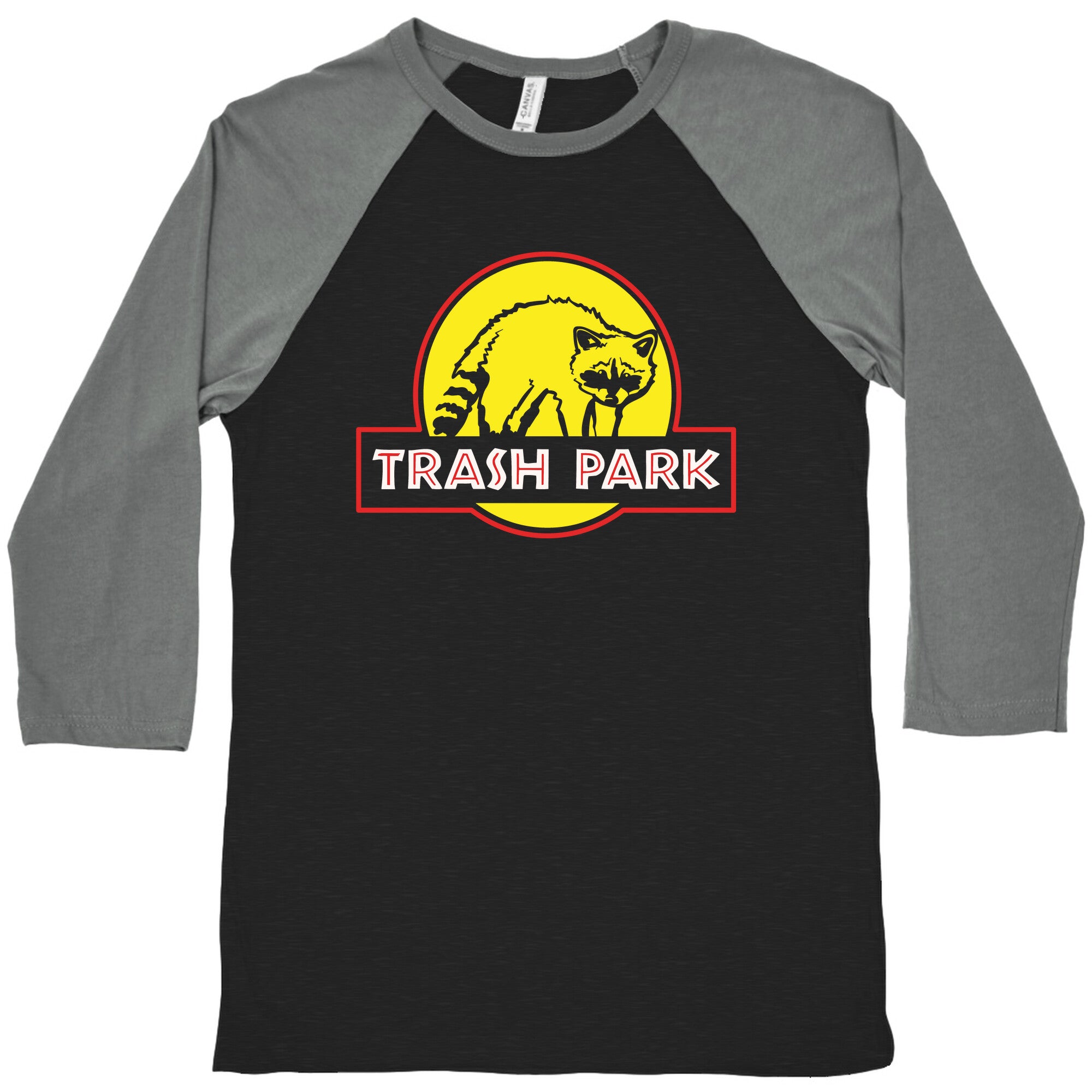 Trash Park Raccoon Parody White Print Baseball Tee