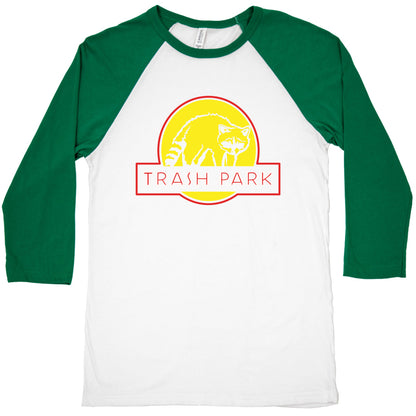 Trash Park Raccoon Parody White Print Baseball Tee