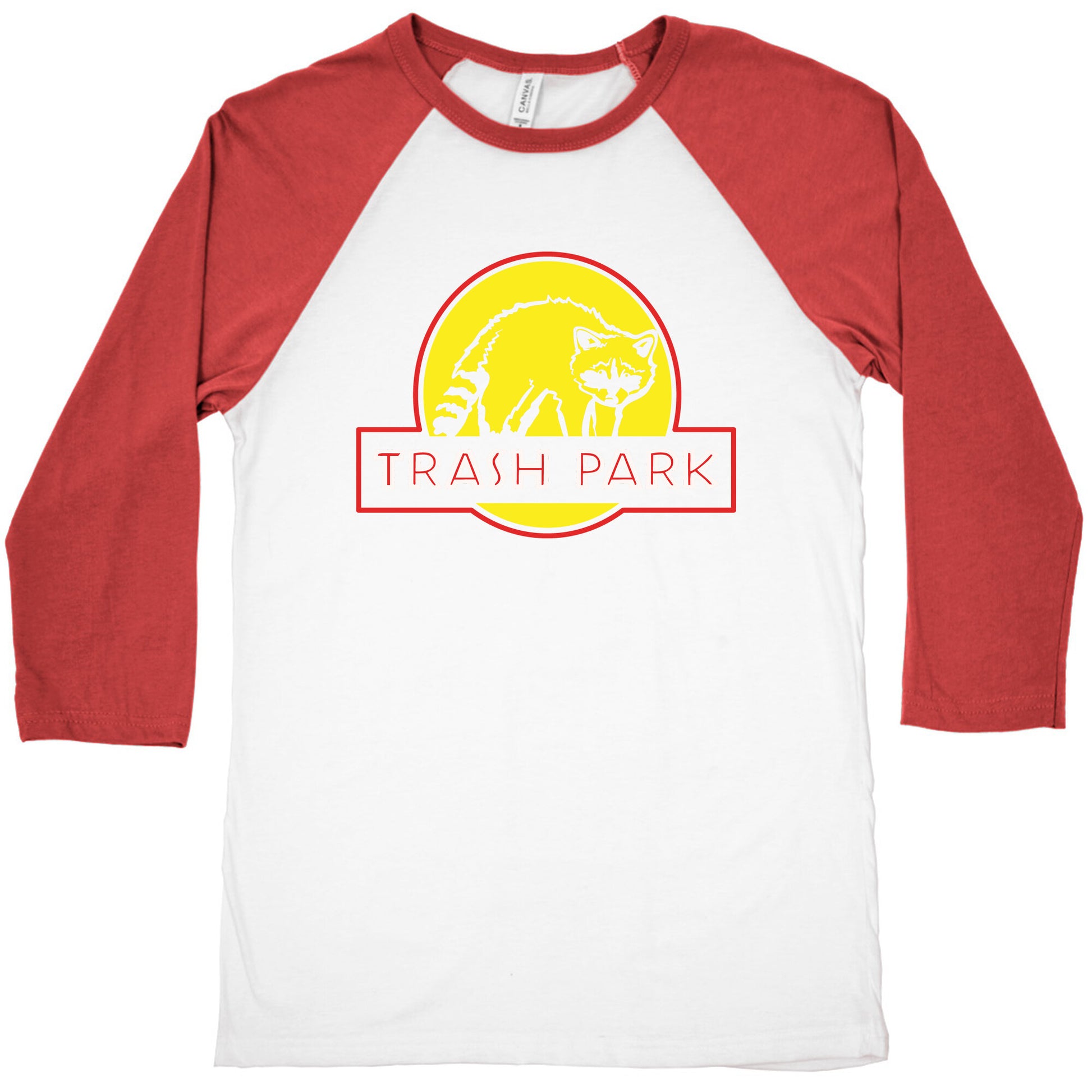 Trash Park Raccoon Parody White Print Baseball Tee