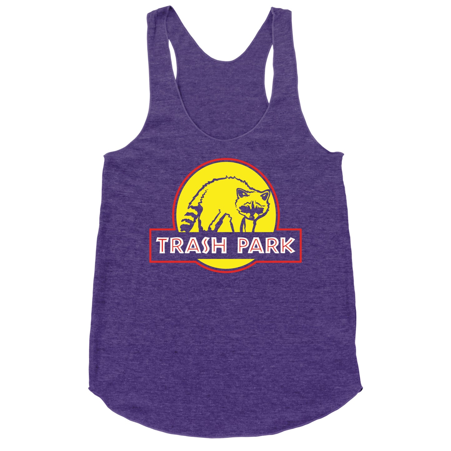 Trash Park Raccoon Parody White Print Racerback Tank