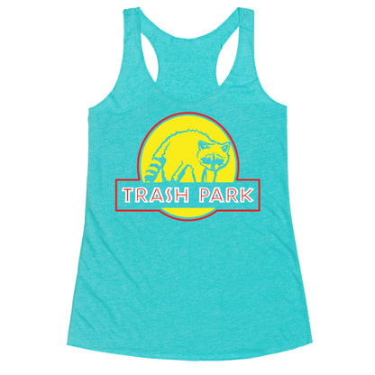 Trash Park Raccoon Parody White Print Racerback Tank