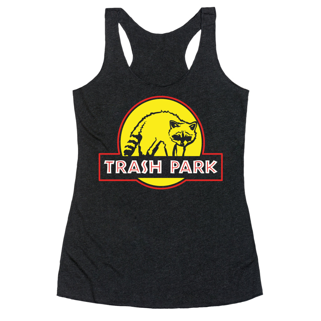 Trash Park Raccoon Parody White Print Racerback Tank