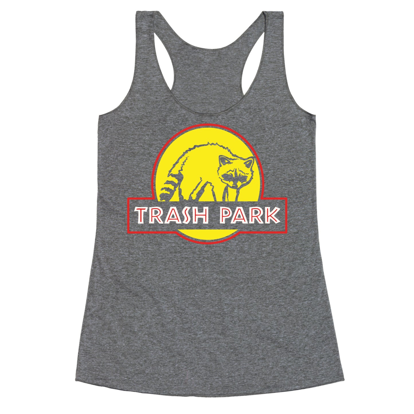 Trash Park Raccoon Parody White Print Racerback Tank