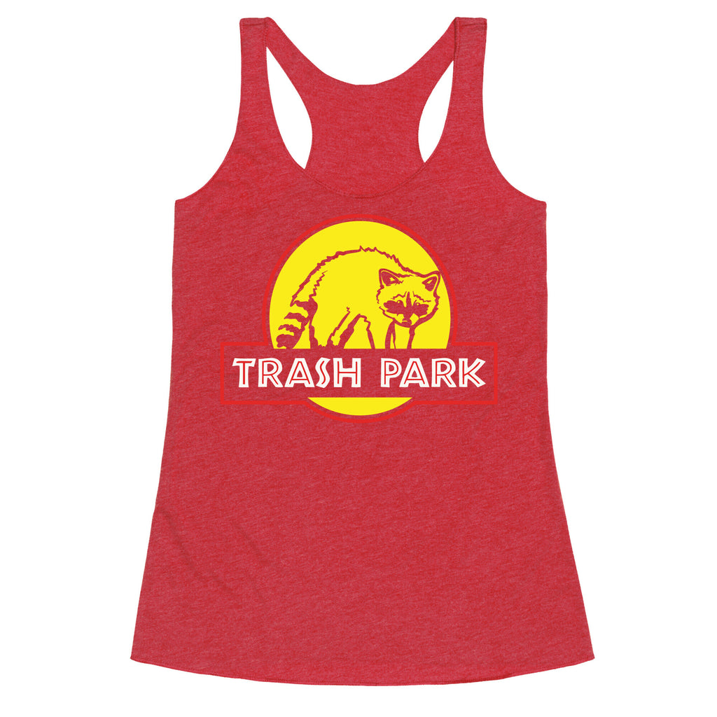 Trash Park Raccoon Parody White Print Racerback Tank