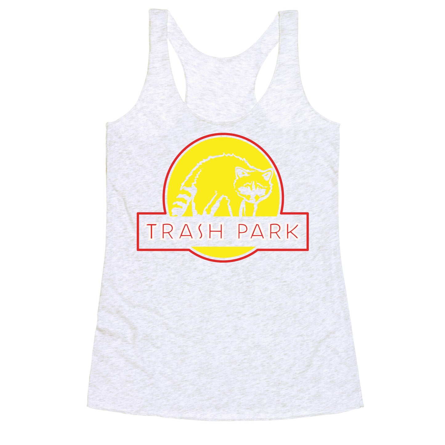 Trash Park Raccoon Parody White Print Racerback Tank