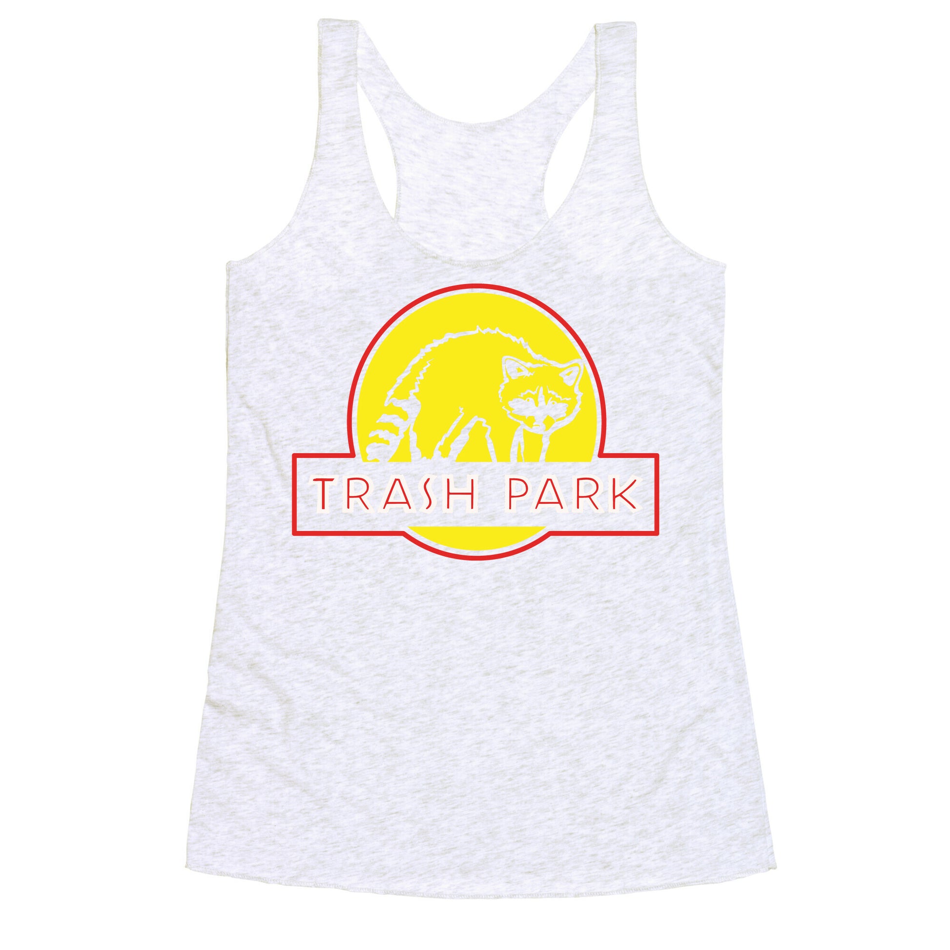 Trash Park Raccoon Parody White Print Racerback Tank