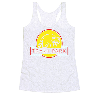 Trash Park Raccoon Parody White Print Racerback Tank