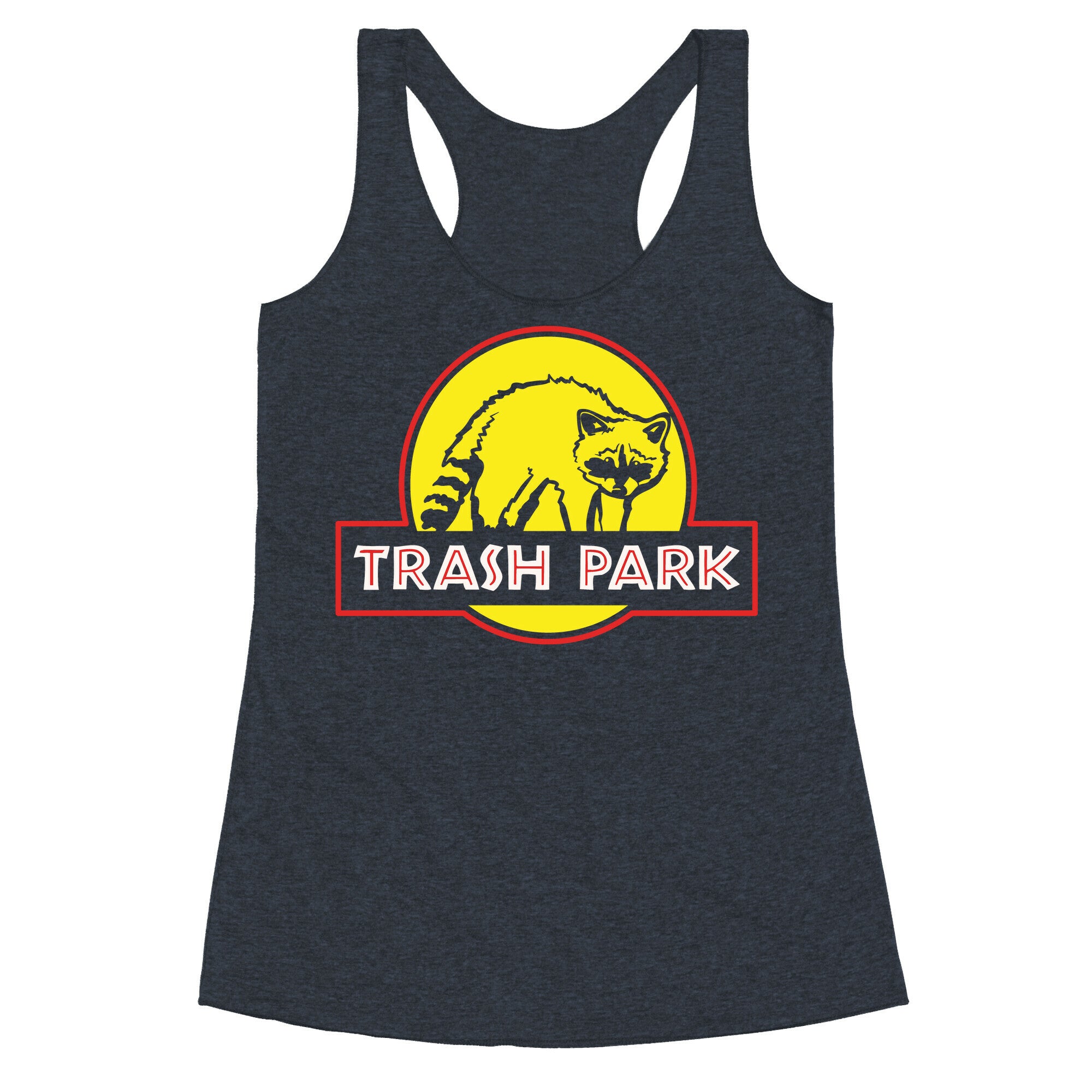 Trash Park Raccoon Parody White Print Racerback Tank