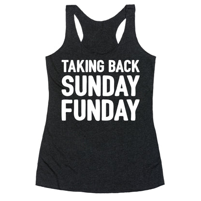 Taking Back Sunday Funday Parody White Print Racerback Tank
