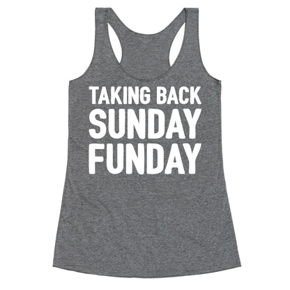 Taking Back Sunday Funday Parody White Print Racerback Tank