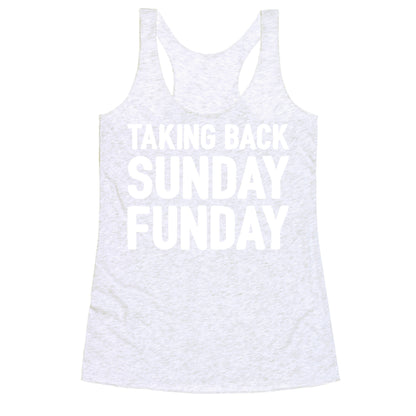 Taking Back Sunday Funday Parody White Print Racerback Tank