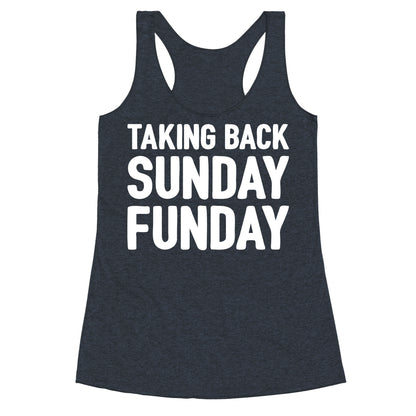Taking Back Sunday Funday Parody White Print Racerback Tank