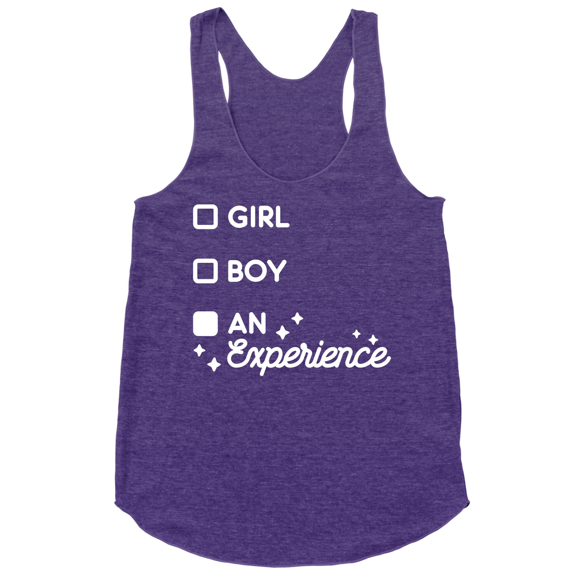Girl, Boy, An Experience Checklist Racerback Tank