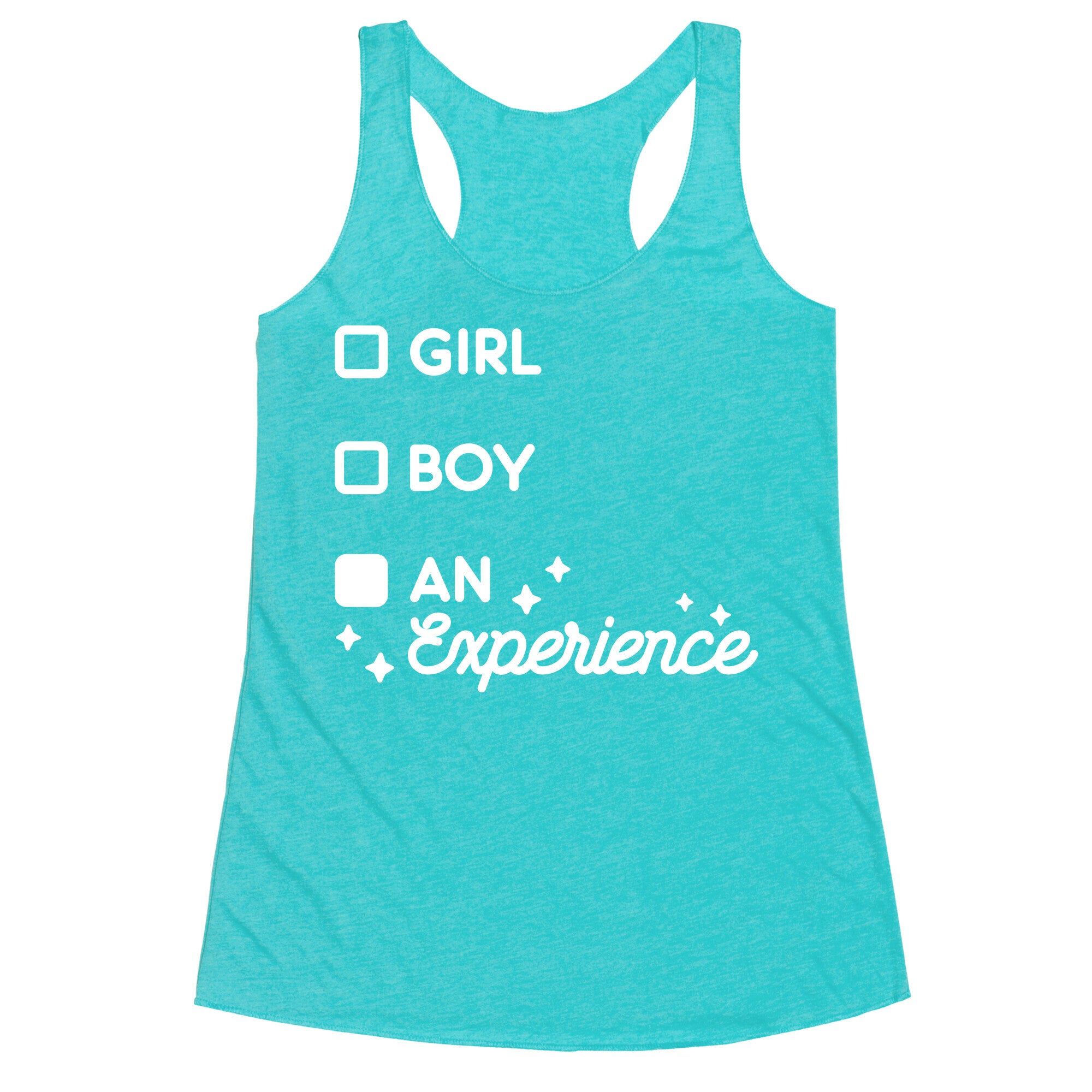 Girl, Boy, An Experience Checklist Racerback Tank