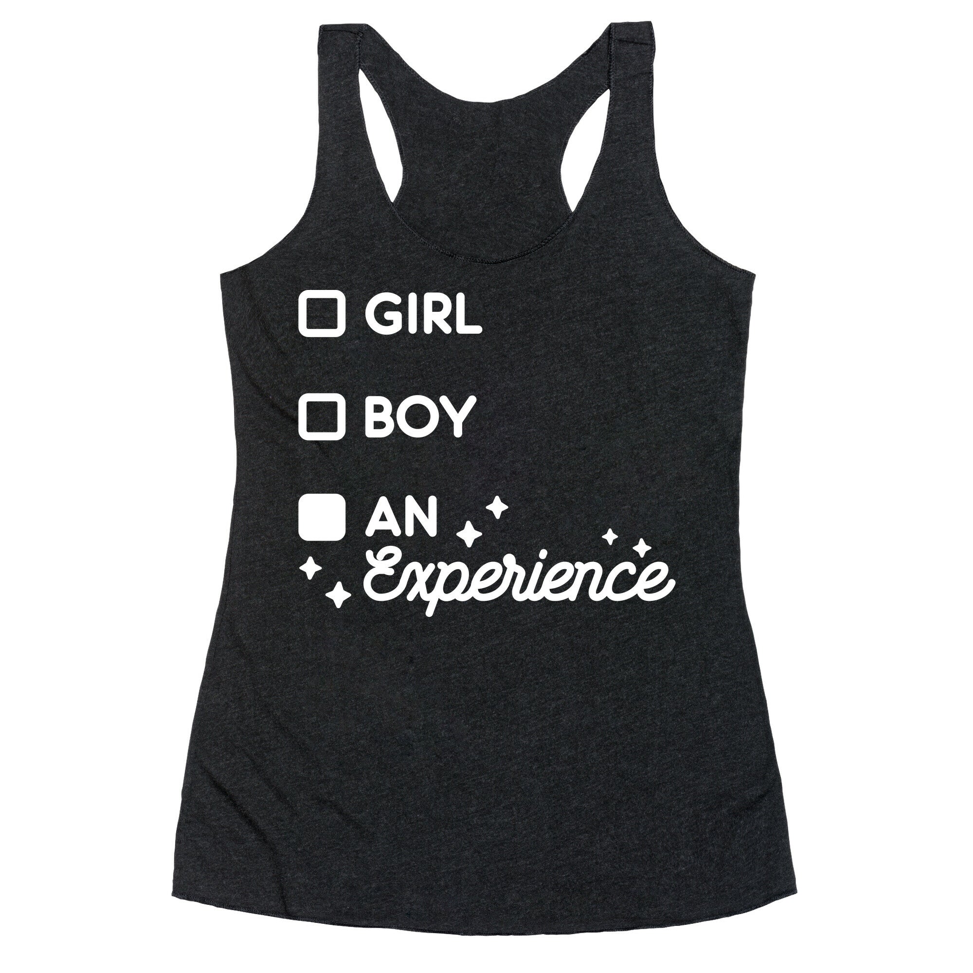 Girl, Boy, An Experience Checklist Racerback Tank