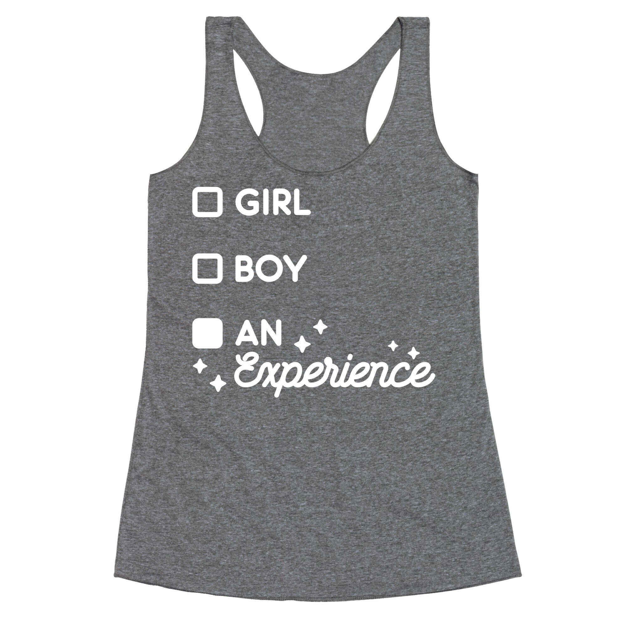 Girl, Boy, An Experience Checklist Racerback Tank