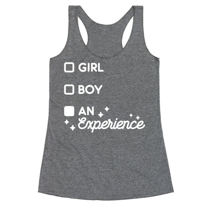 Girl, Boy, An Experience Checklist Racerback Tank
