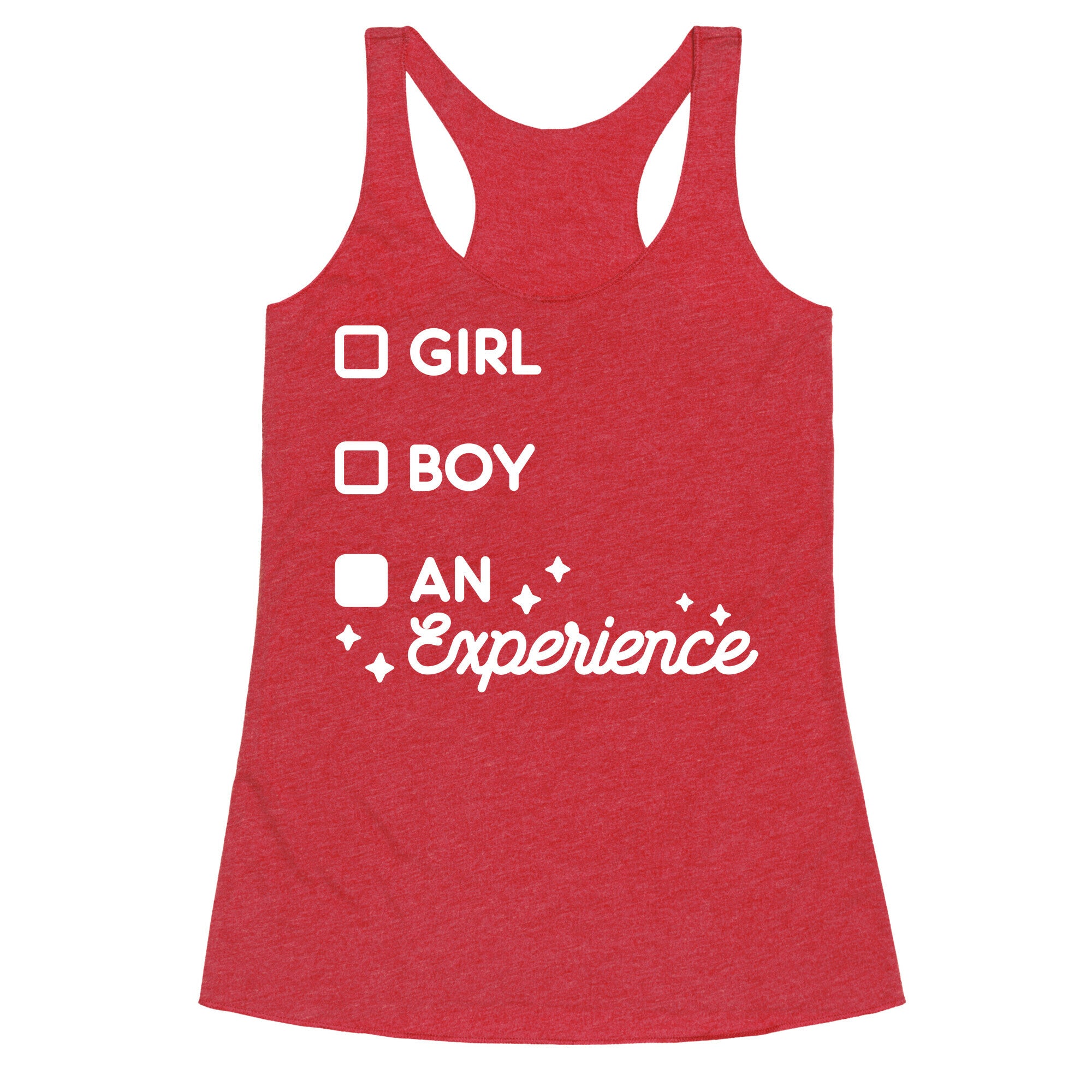 Girl, Boy, An Experience Checklist Racerback Tank