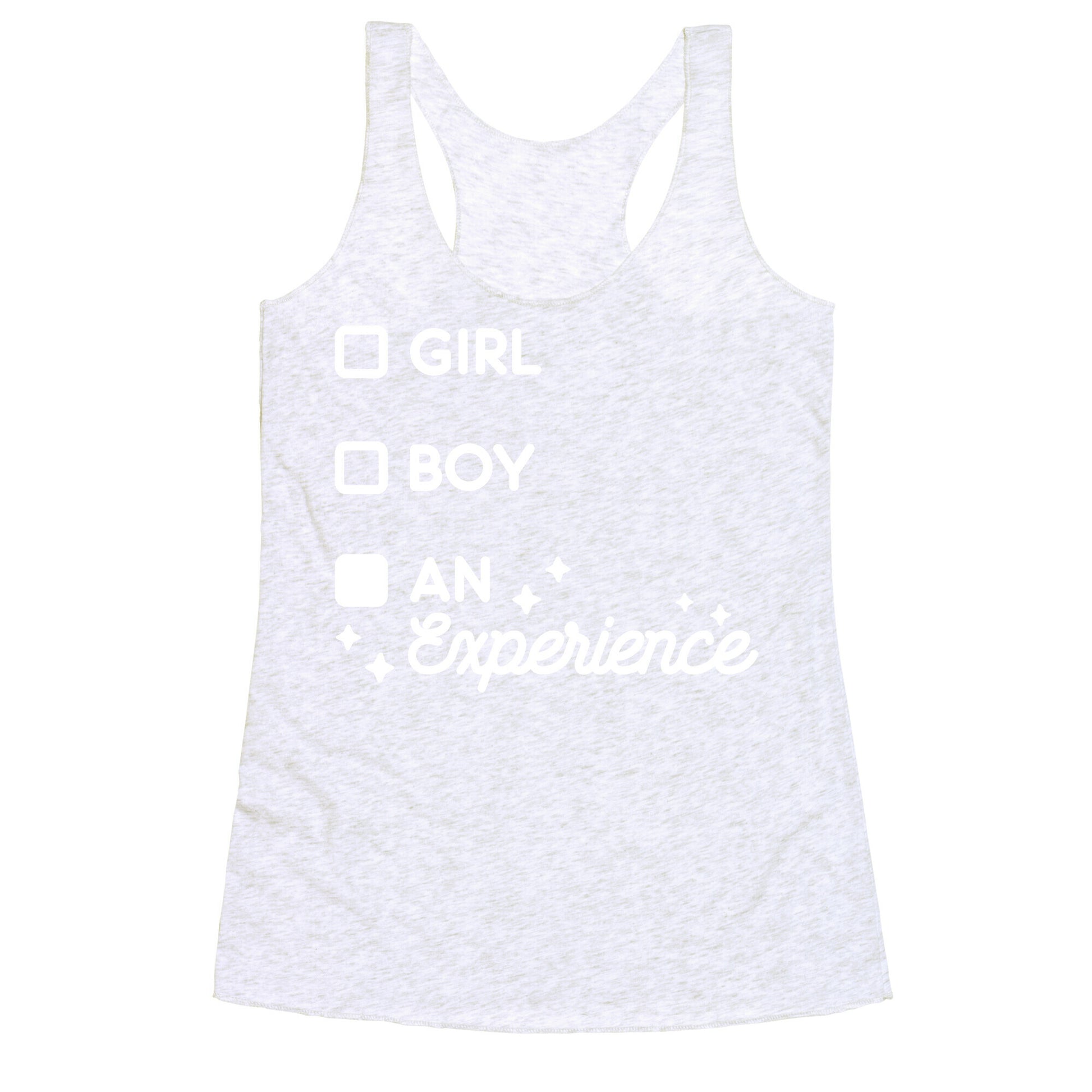 Girl, Boy, An Experience Checklist Racerback Tank