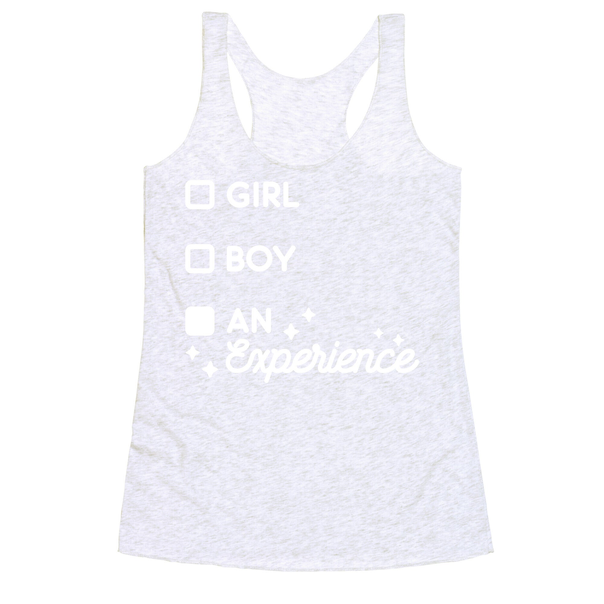 Girl, Boy, An Experience Checklist Racerback Tank