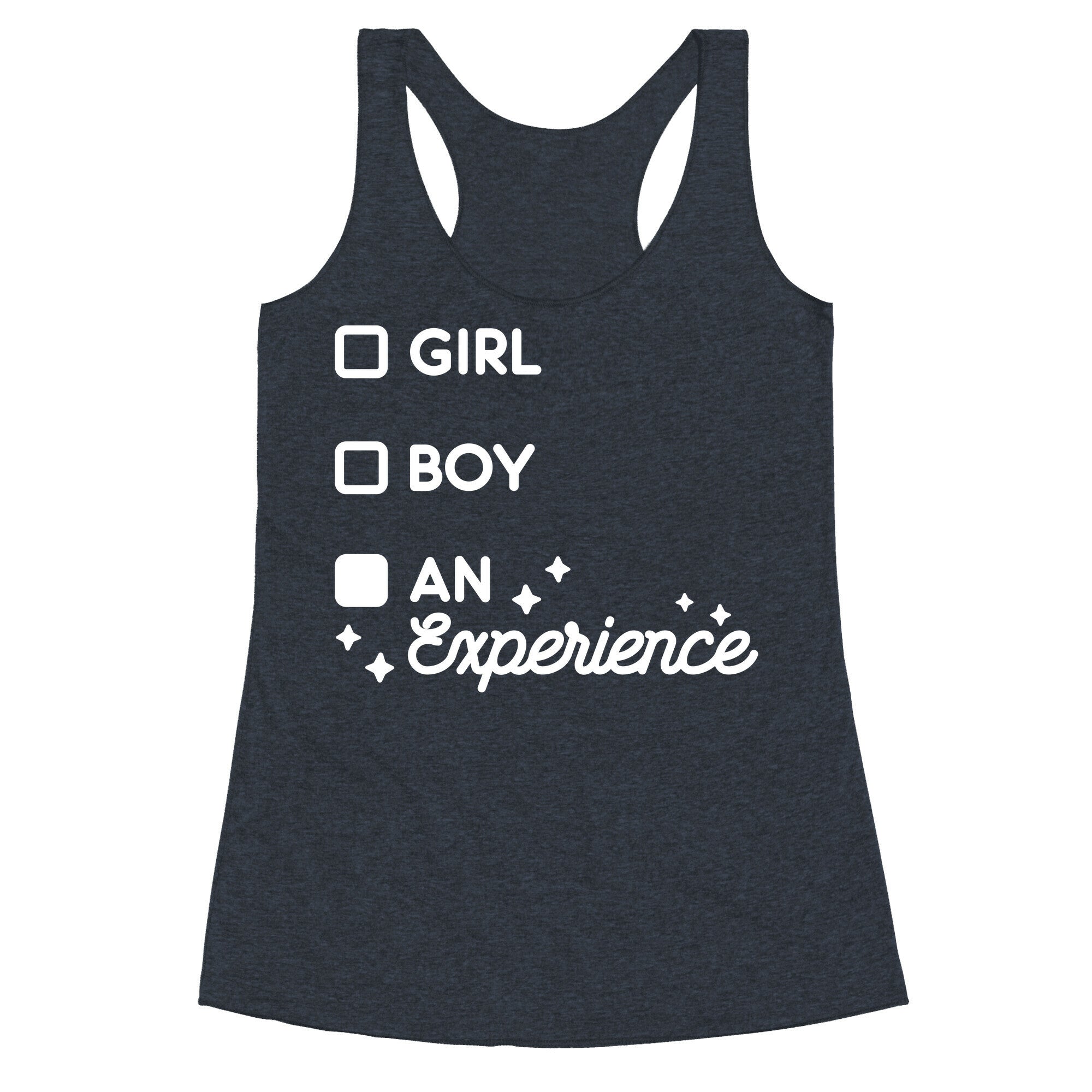 Girl, Boy, An Experience Checklist Racerback Tank