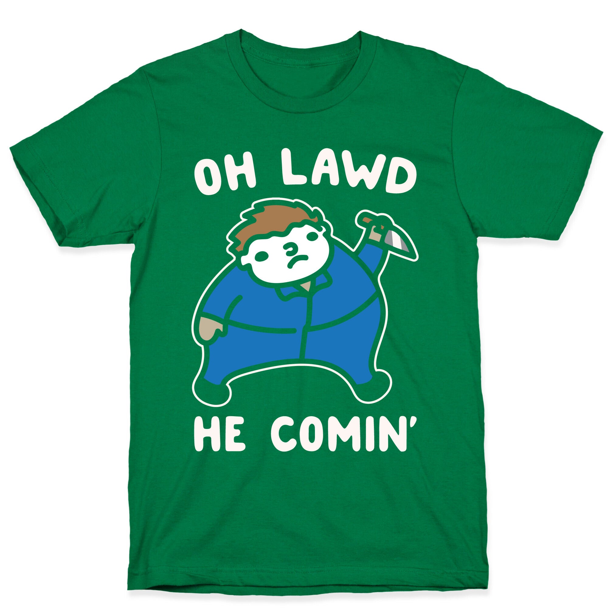 Oh Lawd He Comin' Masked Killer Parody White Print T-Shirt