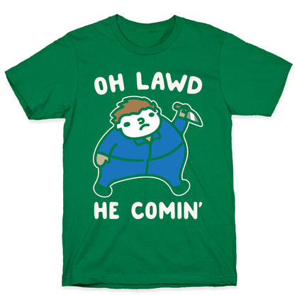 Oh Lawd He Comin' Masked Killer Parody White Print T-Shirt