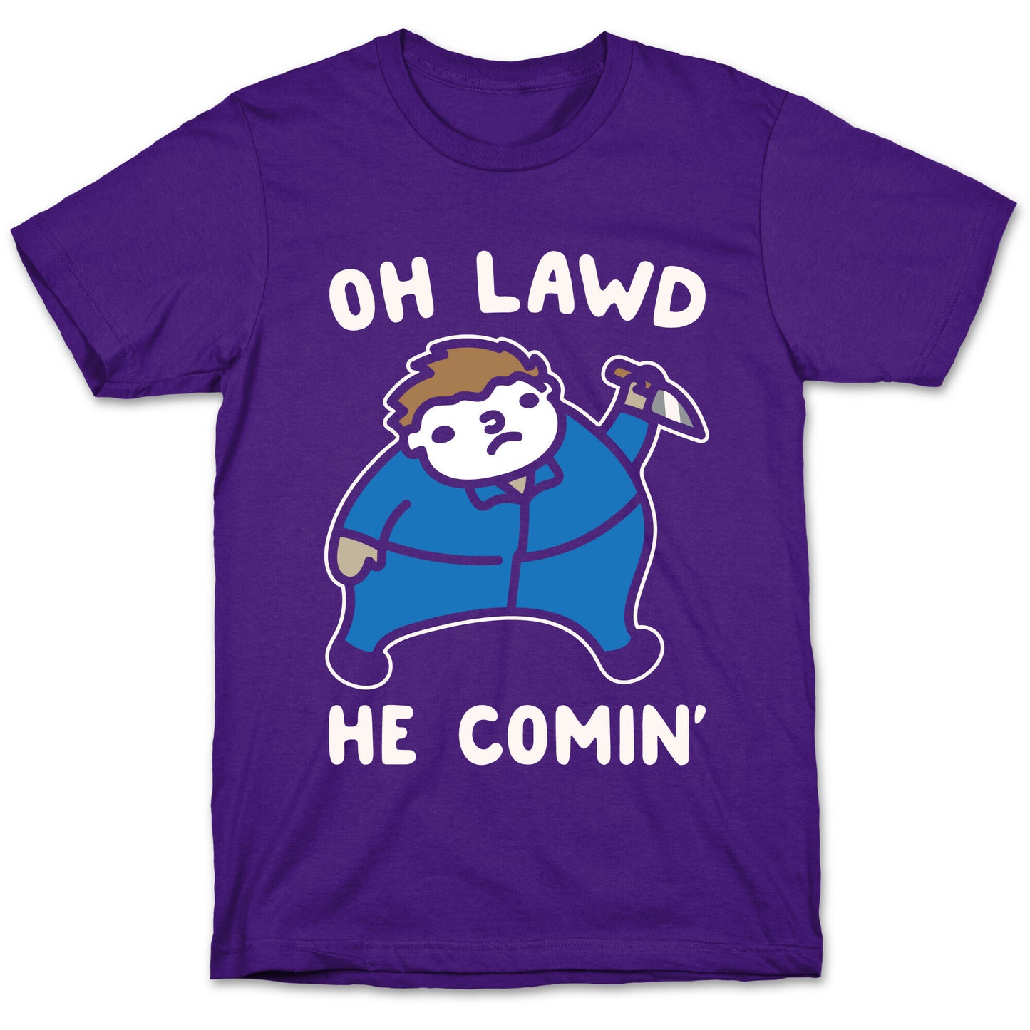 Oh Lawd He Comin' Masked Killer Parody White Print T-Shirt