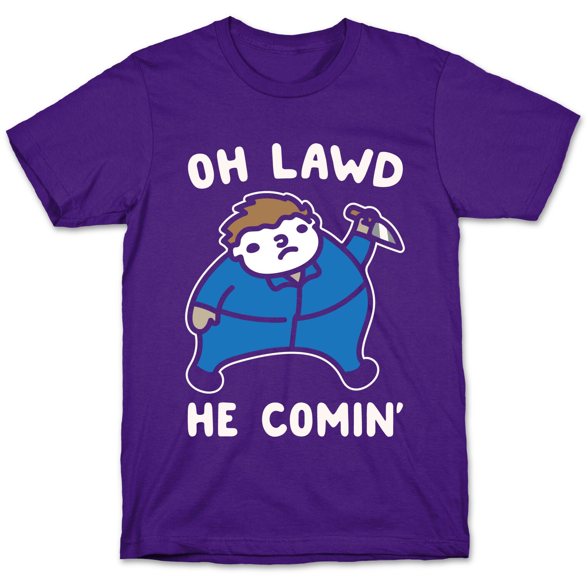 Oh Lawd He Comin' Masked Killer Parody White Print T-Shirt