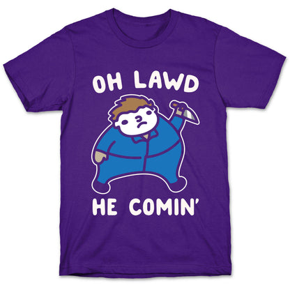 Oh Lawd He Comin' Masked Killer Parody White Print T-Shirt