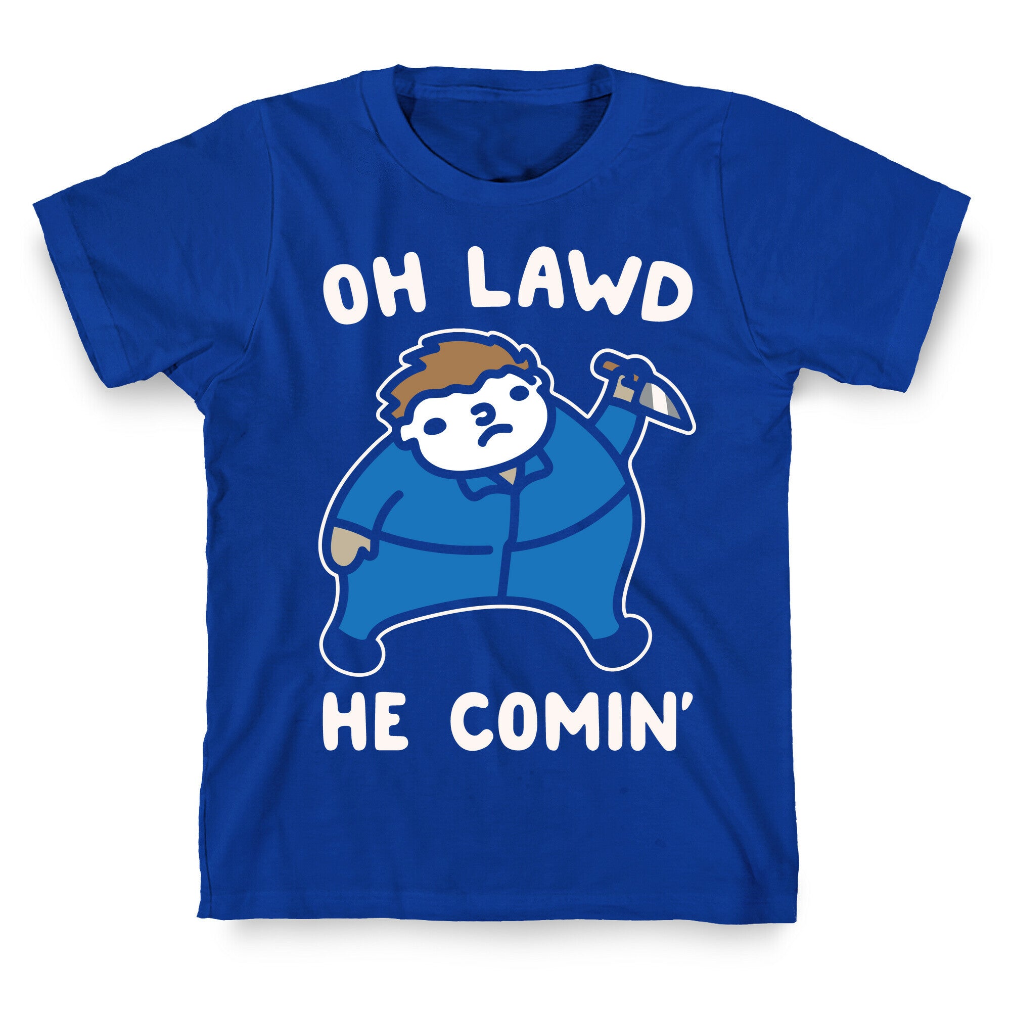 Oh Lawd He Comin' Masked Killer Parody White Print T-Shirt