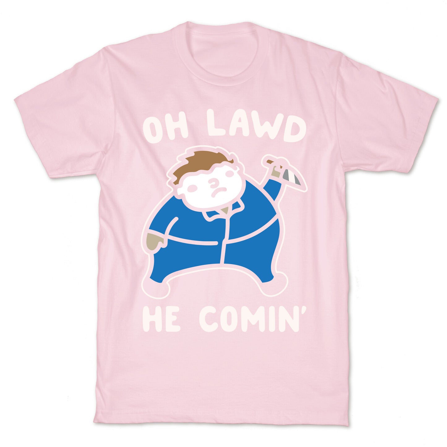 Oh Lawd He Comin' Masked Killer Parody White Print T-Shirt