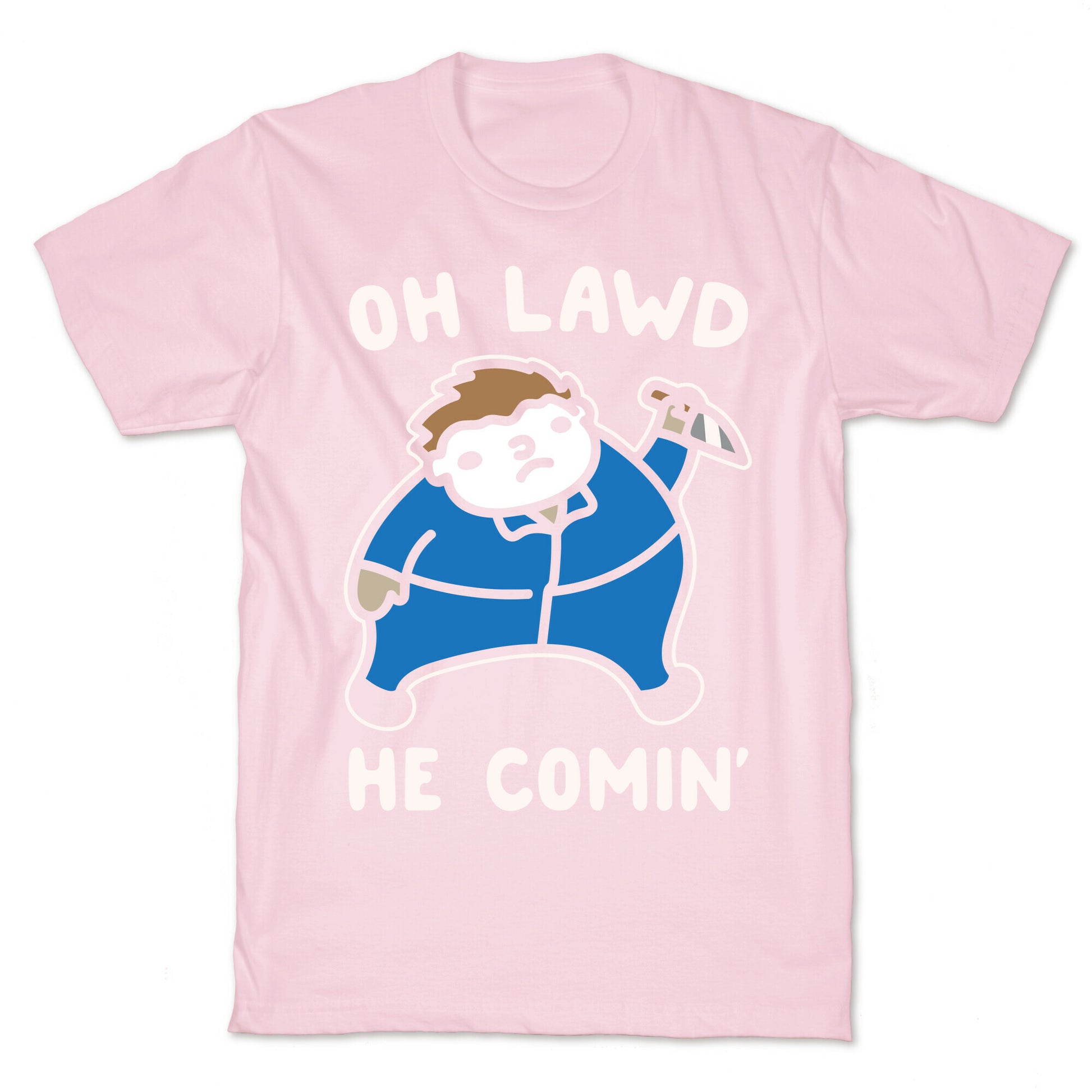 Oh Lawd He Comin' Masked Killer Parody White Print T-Shirt