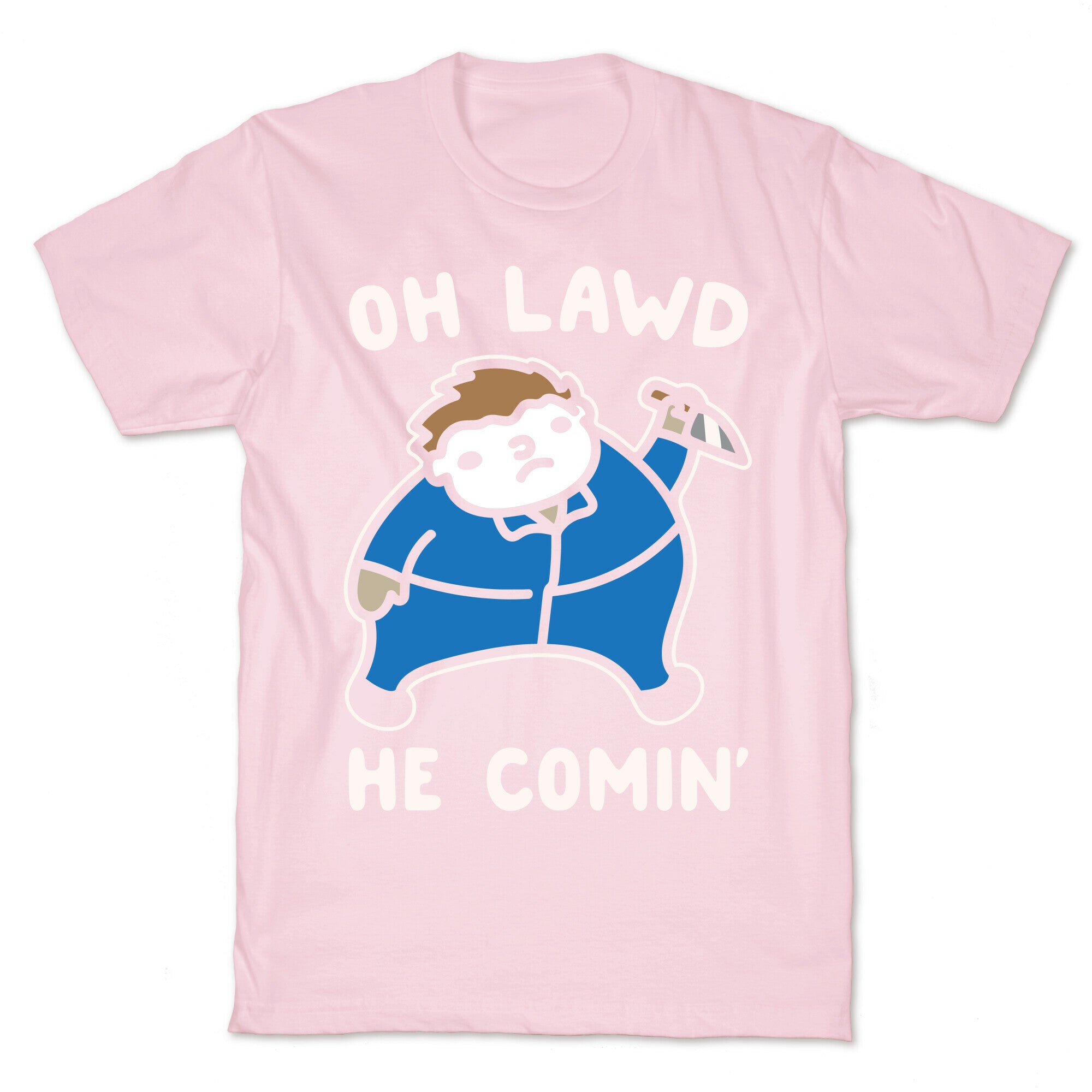 Oh Lawd He Comin' Masked Killer Parody White Print T-Shirt