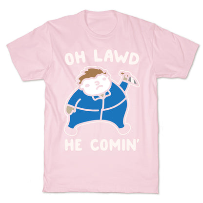Oh Lawd He Comin' Masked Killer Parody White Print T-Shirt