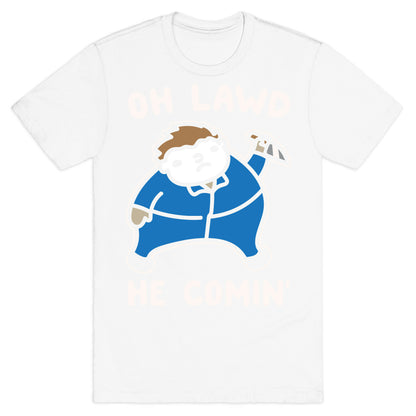 Oh Lawd He Comin' Masked Killer Parody White Print T-Shirt