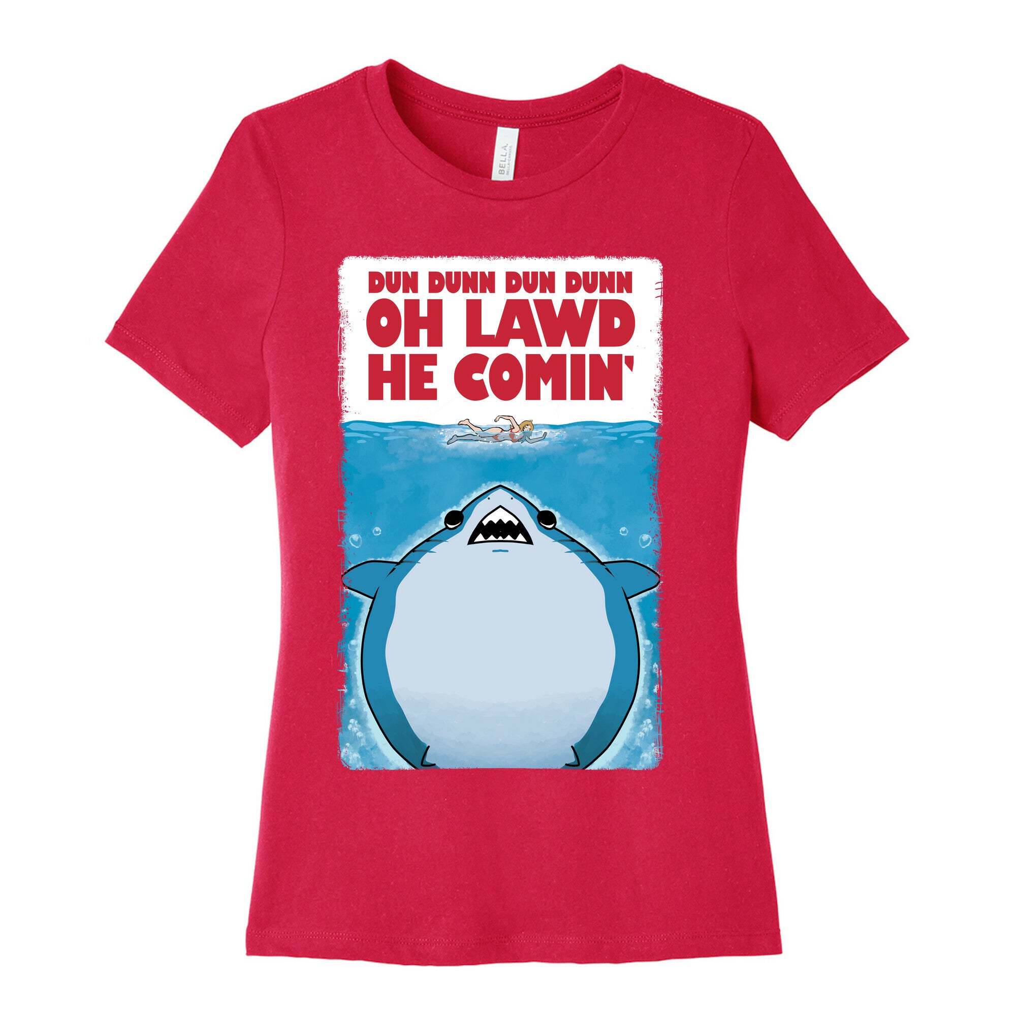 Oh Lawd He Comin' Jaws Parody Women's Cotton Tee