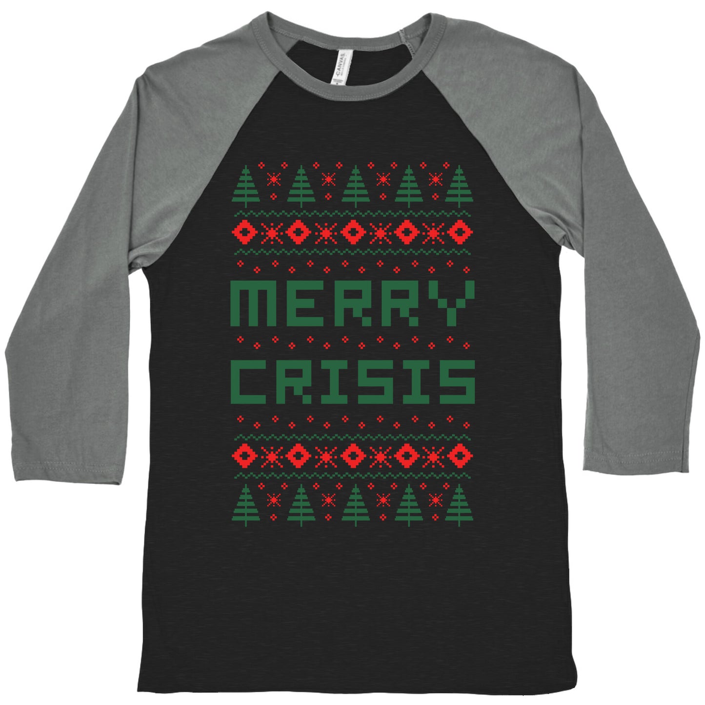 Merry Crisis Ugly Christmas Sweater Baseball Tee