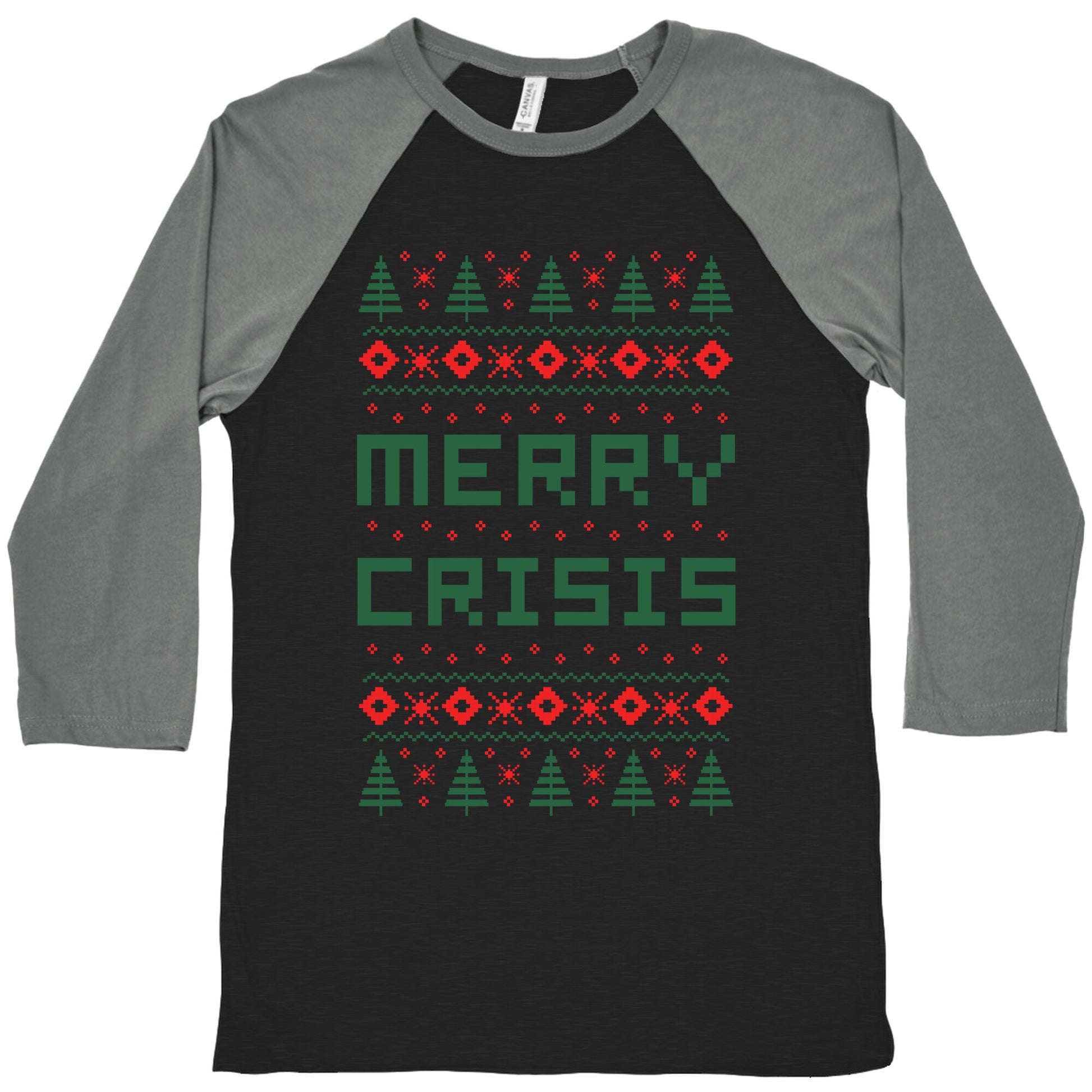 Merry Crisis Ugly Christmas Sweater Baseball Tee