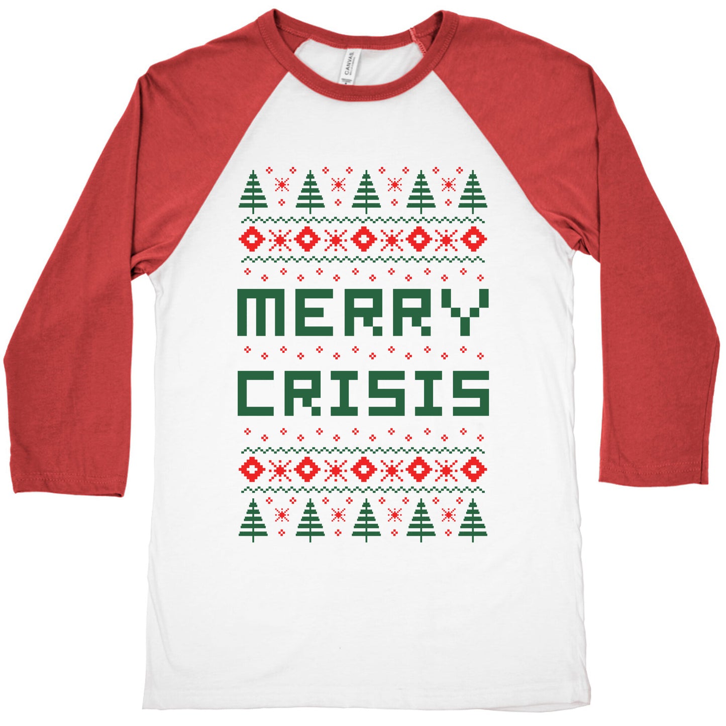 Merry Crisis Ugly Christmas Sweater Baseball Tee